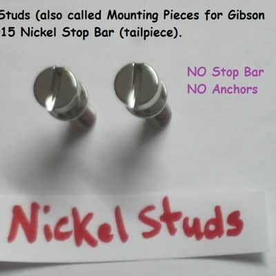 one pair of rarely handled, near A+ genuine Gibson Nickel STUDS, also called Mounting Pieces (NO anchors) for PTTP-015 Nickel Stop Bar Tail piece (Stop Bar Tailpiece NOT included) nickel finish (ninc alloy metal) image 2