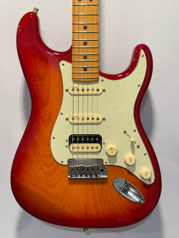 2020 Fender American Ultra Stratocaster HSS with Maple Fretboard Plasma Red Burst