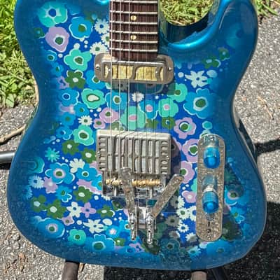 2021 Waterslide Guitars T Style Blue Flower Telecaster W/B&G Benders Floral Tele image 1