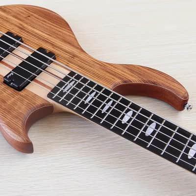 Zebra Wood Top Custom 5 String Electric Bass, Okoume Body, Maple Neck Through, 24 Frets Fingerboard Fretboard image 12
