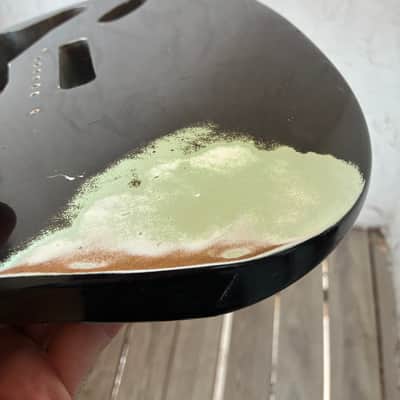 MJT Stratocaster body vintage style SSS - Black nitro over surf green metallic partsCaster project image 8