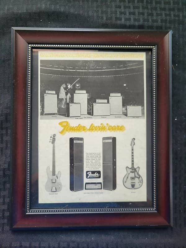 1968 Fender Guitars Promotional Ad Framed Telecaster Bass, Coronado, Super & Twin Reverb Original image 1