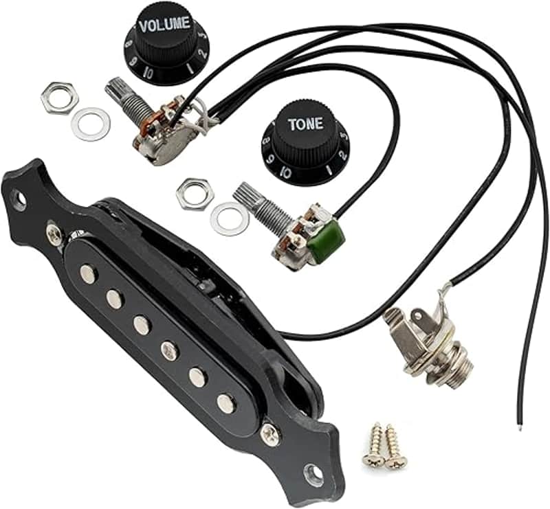 Pre-wired 6-String Single Coil Electric Cigar Box Guitar Soundhole Pickup Harness with Volume & Tone knobs Pots image 1
