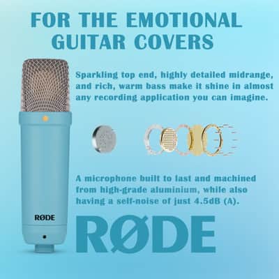 RODE NT1 Signature Series Studio Condenser Microphone with HF6 True Condenser Capsule for Studio Usage (Blue) image 2