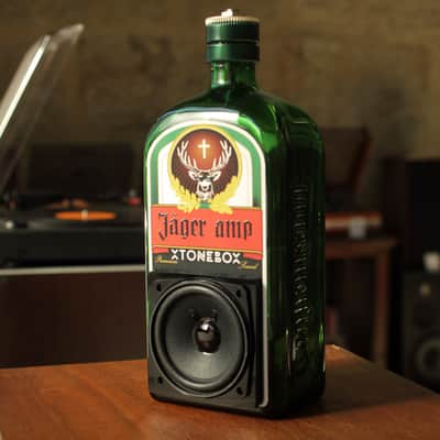 Xtonebox Jager-Amp portable guitar amplifier in a liquor bottle of Jagermeister. Cigar Box Amp image 1