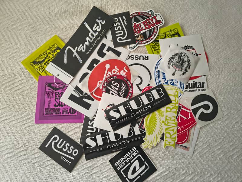 Guitar Sticker Lot!  Ernie Ball, GHS, Elixir, Kyser, Dunlop & more! Plus free mystery guitar picks! image 1