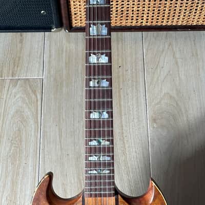 Antoniotsai SG type guitar 2000's - a very well made very ornate SG w/crazy Quilted Maple & Abalone w/a set of 70's DiMarzio PAF's. image 8