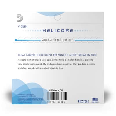 D'Addario Orchestral Violin Strings Helicore H310W- 4/4L, Light Tension, Alu. E - String Set for Violins image 3