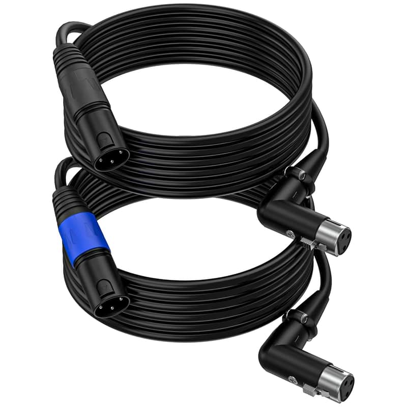 Right Angle XLR to Straight XLR Plug Cable, 90-Degree Female to Straight Male Balanced Cord 3-Pin to 3-Pin, (Right Angle -Female-10FT, 2Pack) image 1
