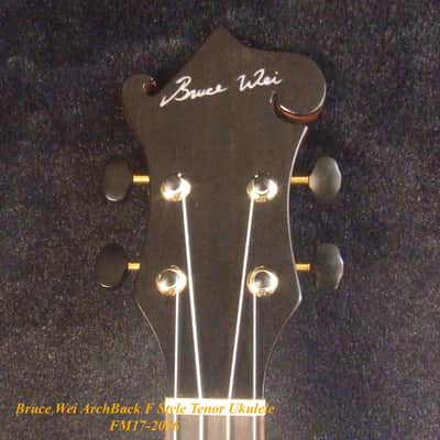 Handmade F Style Tenor Ukulele, ArchBack, Hawaiian Koa & Mahogany, Floral Inlay, Soft-bag, Bruce Wei FM17-2036 image 2