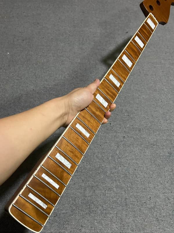 20 fret Roasted flame maple J BASS guitar neck part 34inch block inlay Matte image 1