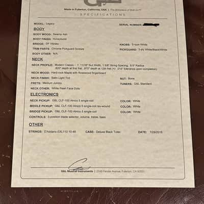 2015 G&L USA Legacy w/ HSC image 12
