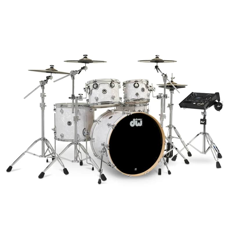 DW DWe 5pc Complete Electronic/Acoustic Drum Set w/Roland V71 White Marine image 1