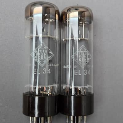 NOS Telefunken Pair EL34 - 5 stapled plate, 1 slot, Double Ring O Getter image 2