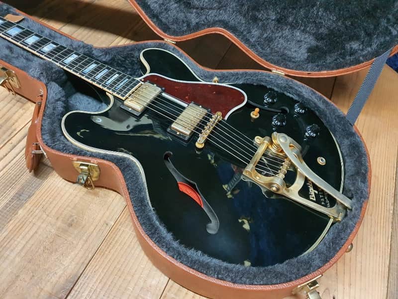 2015 Gibson ES-335 Bigsby Black Gold Tortoise Semi Hollow Electric Guitar image 1