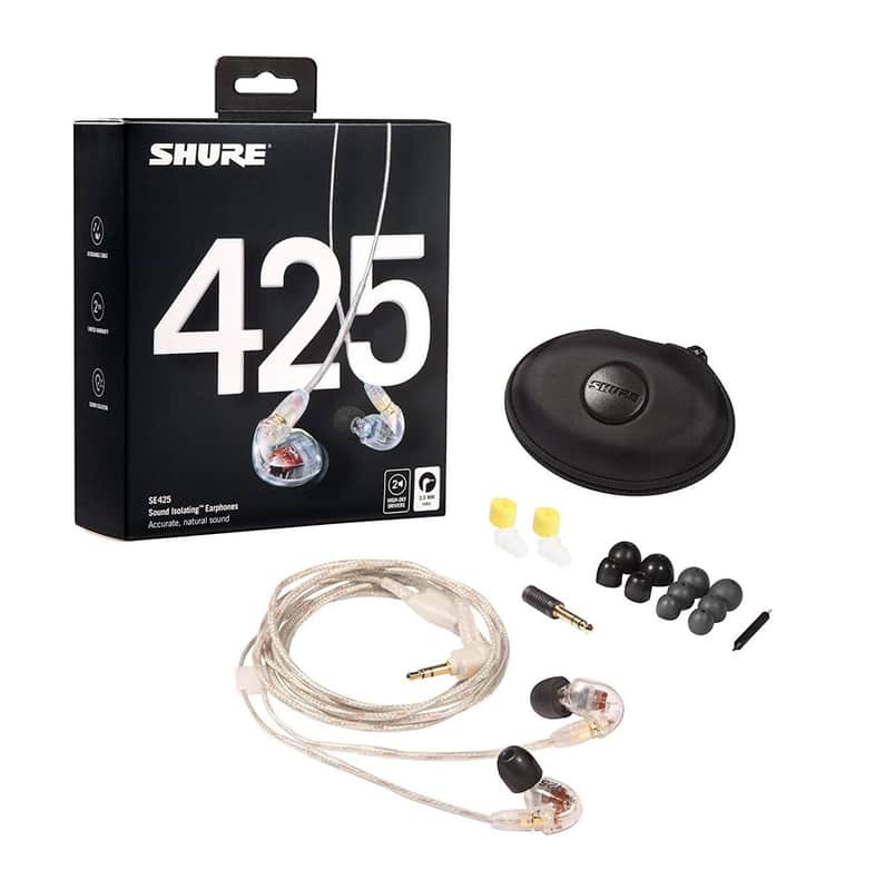 Shure SE425 Professional Sound Isolating In-Ear Monitors w/ Standard 64" Cable - Clear image 1