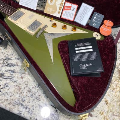 Video! 2019 Gibson Custom Shop Special Order '59 1959 Flying V Reissue Olive Drab Green image 6