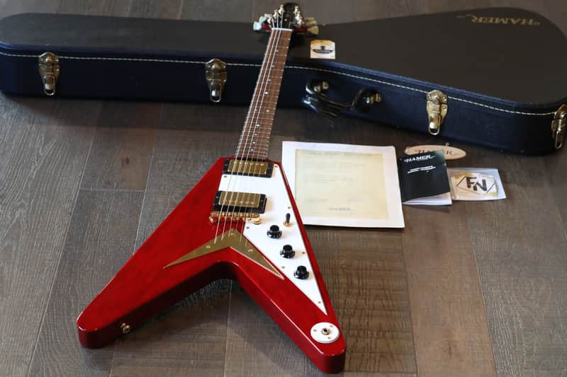 Sweet! 2005 Hamer Korina Vector Flying V Style Guitar Trans Cherry w/ Brazilian Board + COA OHSC image 1