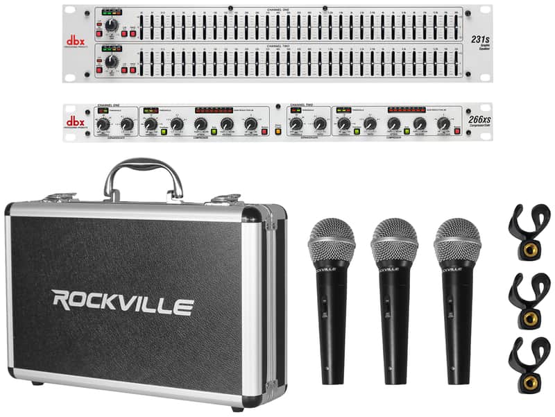 DBX 231S Dual 31 Band Graphic Equalizer Audio Rack Mount EQ+Compressor+(3) Mics image 1