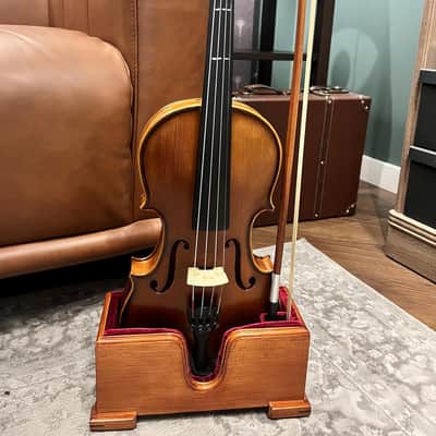 Handcrafted Solid Wood Violin & Bow Stand, Red Velvet Lining, Elegant Display image 6