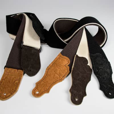Franklin Strap Cotton Guitar Strap w/ Embossed Suede End Tab - Black/Black image 2