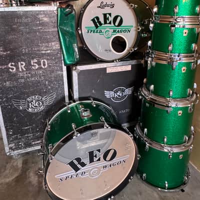 Bryan Hitt's REO Speedwagon 2000s Ludwig Classic Maple With Complete Hardware - Green Sparkle image 1