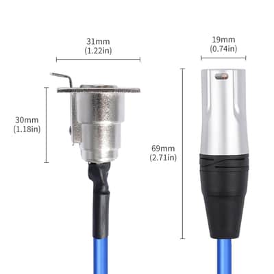 2FT XLR Pass Through Cable, 20AWG 6N Silver-Plated Copper Conductor No Solder, for Stage Box, Patch Panel, Floor Box - No Solder for Pro Audio Installations-D Type XLR Female to Male-2 Pack image 2