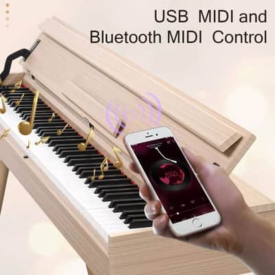 88 Key Full Weighted Digital Piano with Bluetooth, MIDI, Triple Pedals & Stand – Natural Wood Finish image 2