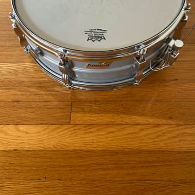 Ludwig L-404 Acrolite 5x14" 8-Lug Aluminum Snare Drum with Rounded Blue/Olive Badge 1979 - 1993 - Gray image 8