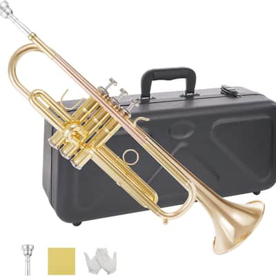 Bb Trumpet (Golden) – Beginner/Student Brass Instrument with Phosphor Copper Leadpipe, ABS Sturdy Case, Cleaning Kit & 7C Mouthpiece image 1