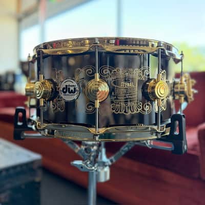 DW 6.5x14 Black Nickel/Gold over Brass Snare Drum -Hand Engraved by John Aldridge (30th Anniversary) image 1