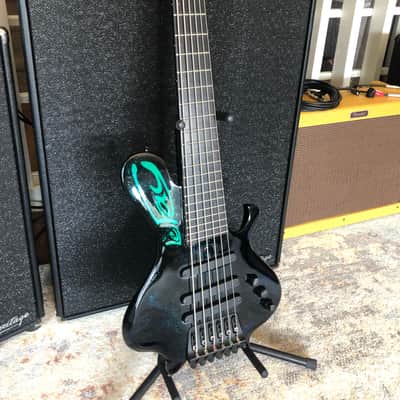 LeFay Pangton 6 string bass guitar headless Translucent Black Green Blue Metalflake Le Fay image 9