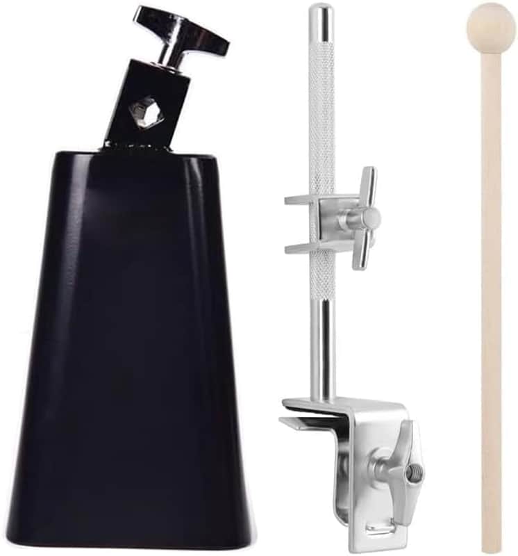 7 Inch Cowbell And Cowbell Clamp, Cowbell Holder Percussion Accessory, Adjustable Drum Cowbell Mount for Bass Drum Hoop Up or Down Drum Stick image 1