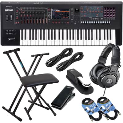 Roland Fantom 6 EX Synthesizer Workstation, Keyboard Stand, Bench, Sustain Pedal, Nektar NX-P, (2) XLR Cables, (2) 1/4 Cables, ATH-M30X Bundle