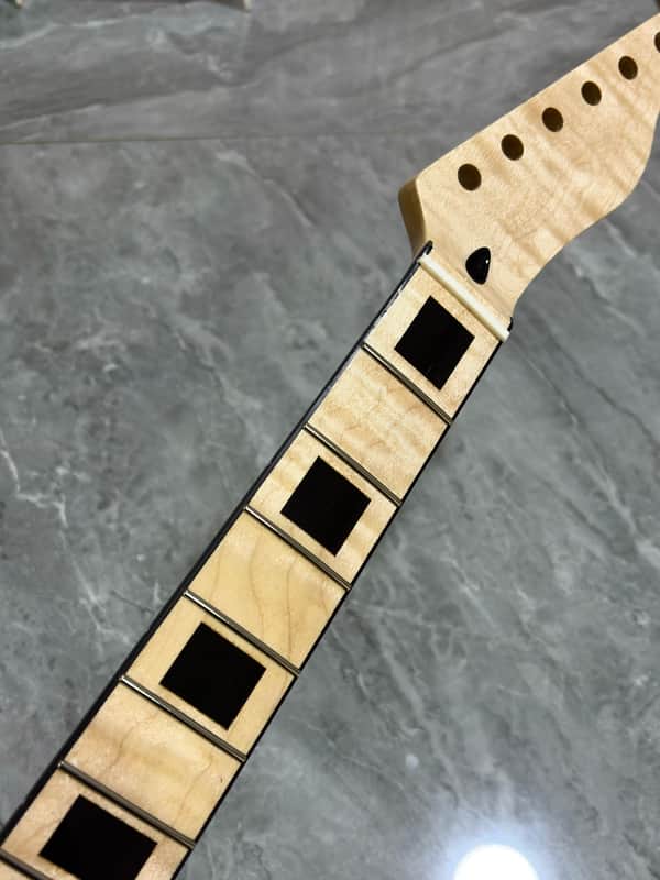 22 frets Gloss Flame Maple Electric Guitar Neck parts Maple Block Inlay Binding image 1