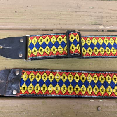 Vintage 1980's Ace-Style Guitar Strap! Plastic Buckle, Bright Pattern! Original Case Candy! image 2