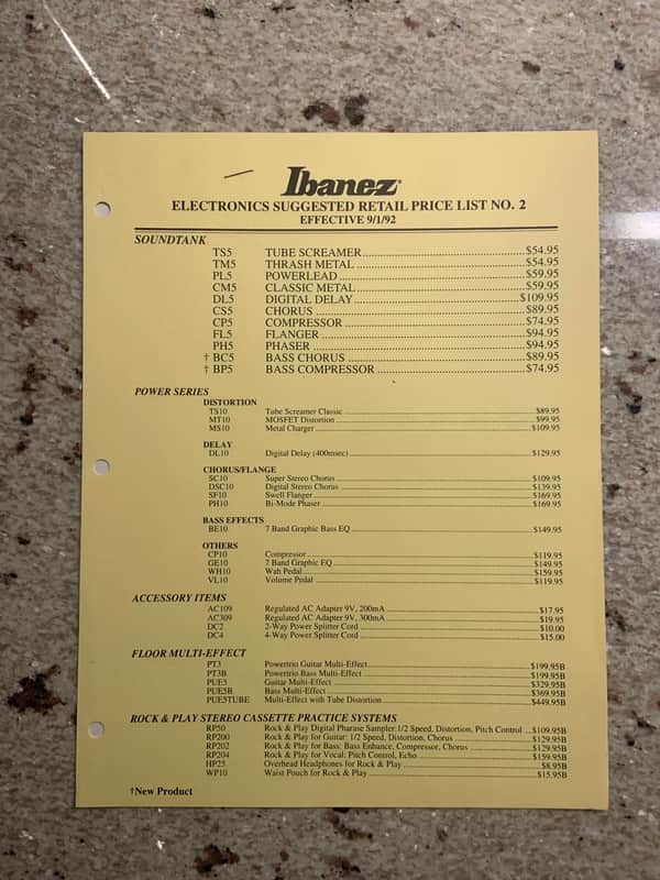 Vintage 1992 Ibanez Electronics Suggested Retail Price List! image 1