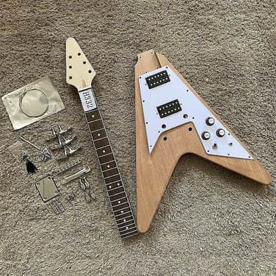 DIY Project Guitar Flying V Style Kit, Mahogany Body, Maple Neck, Rosewood Fingerboard image 10