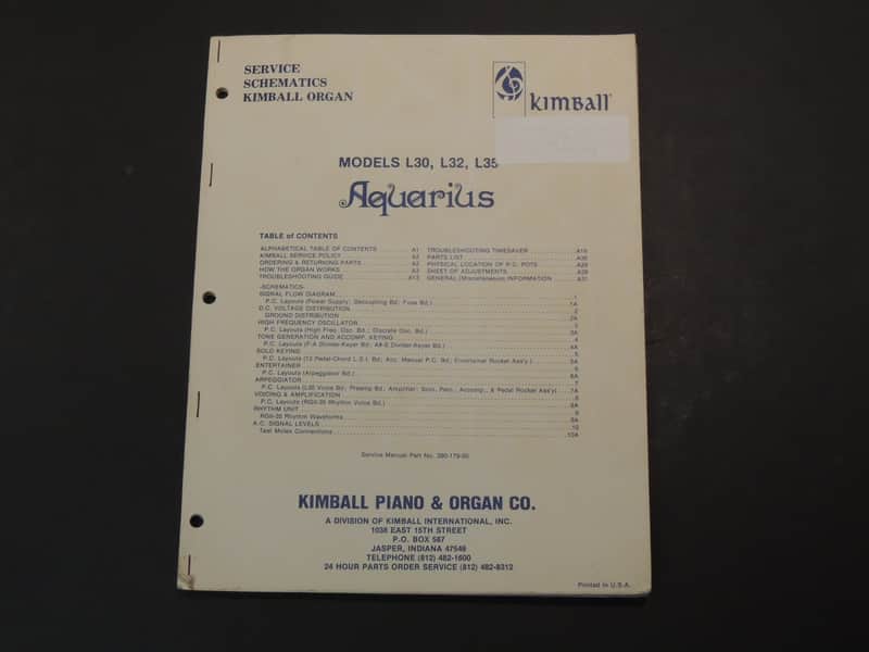 Kimball Aquarius Models L30, L32, L35 Service Manual