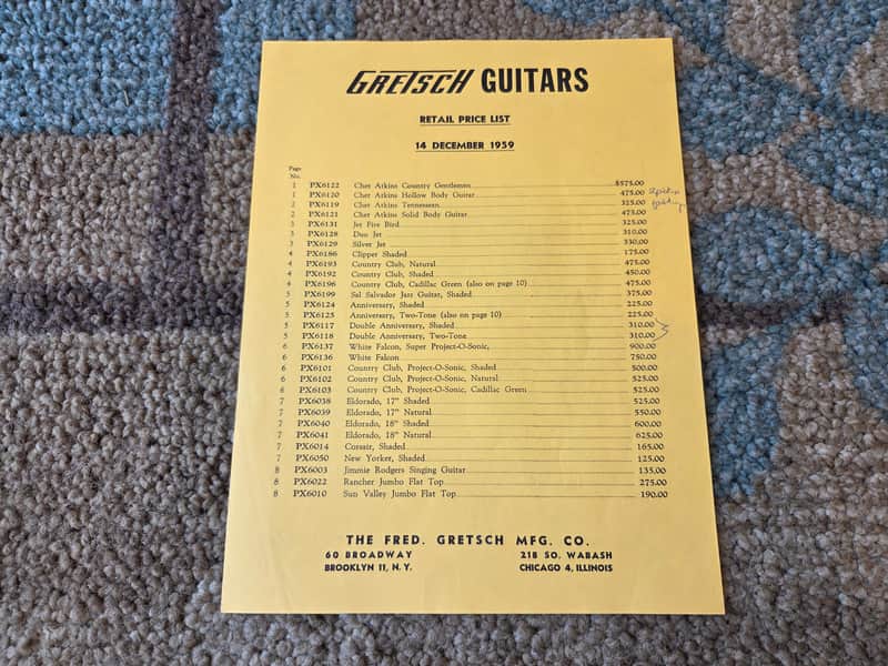 Vintage 1959 Gretsch Retail Price List! Rare, Original Case Candy, Paperwork! image 1