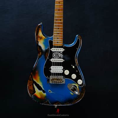 Fender Stratocaster Special Edition HSS Pelham Blue/Sunburst Heavy Aged Relic by East Gloves Customs image 17