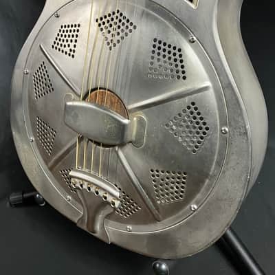 Republic Highway 61 Standard Cutaway Steel Body Resonator Guitar Antique Steel image 8