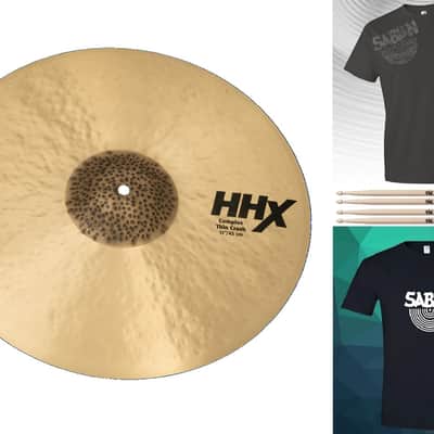 Sabian *Pre-Order* HHX 17" Complex Thin Crash Natural Finish Cymbal +Shirt & Sticks Bundle Pack Special Order Authorized Dealer image 1