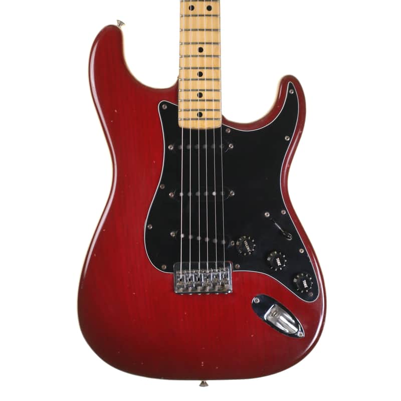 Fender 1979 Hard Tail Stratocaster Electric Guitar, Maple, Transparent Wine Red with Hard Case - Very Good