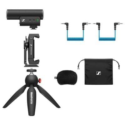 SENNHEISER Professional MKE 400 + Mobile Kit, Directional On-Camera Microphone with Smartphone Clamp & Manfrotto PIXI Mini Tripod, 509257, Auxiliary,Black image 5