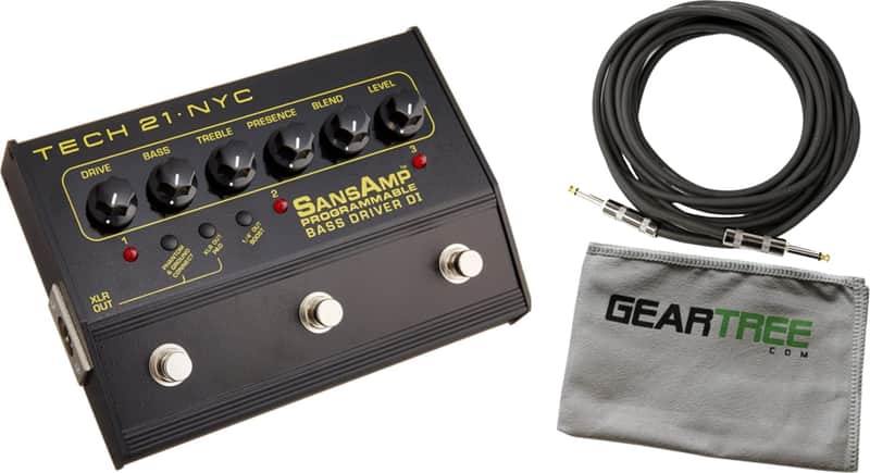 Tech 21 SansAmp Programmable Bass Driver DI Pedal Bundle w/Cable and Cloth image 1