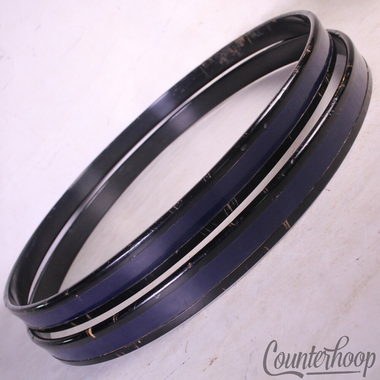 Premier 2x 22"Royal Purple Bass Drum Wood Hoops/Rims Vintage 70s England UK Set — main photograph