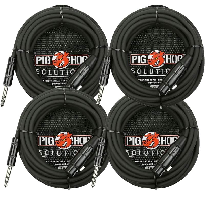Lifetime Warranty! 4 Pack Pig Hog PX-TMXF20 Solutions 20Ft TRS(M)-XLR(F) Balanced Cable image 1