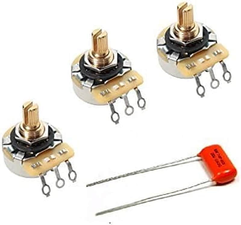 CTS 250K Short Split Shaft Audio Pots - 450G Series - Lot of 3 (3X) + .022uf Orange Drop cap for Fender Strat image 1