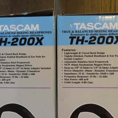 2 (pair) TASCAM TH-200X Studio Headphones NEW in box image 2